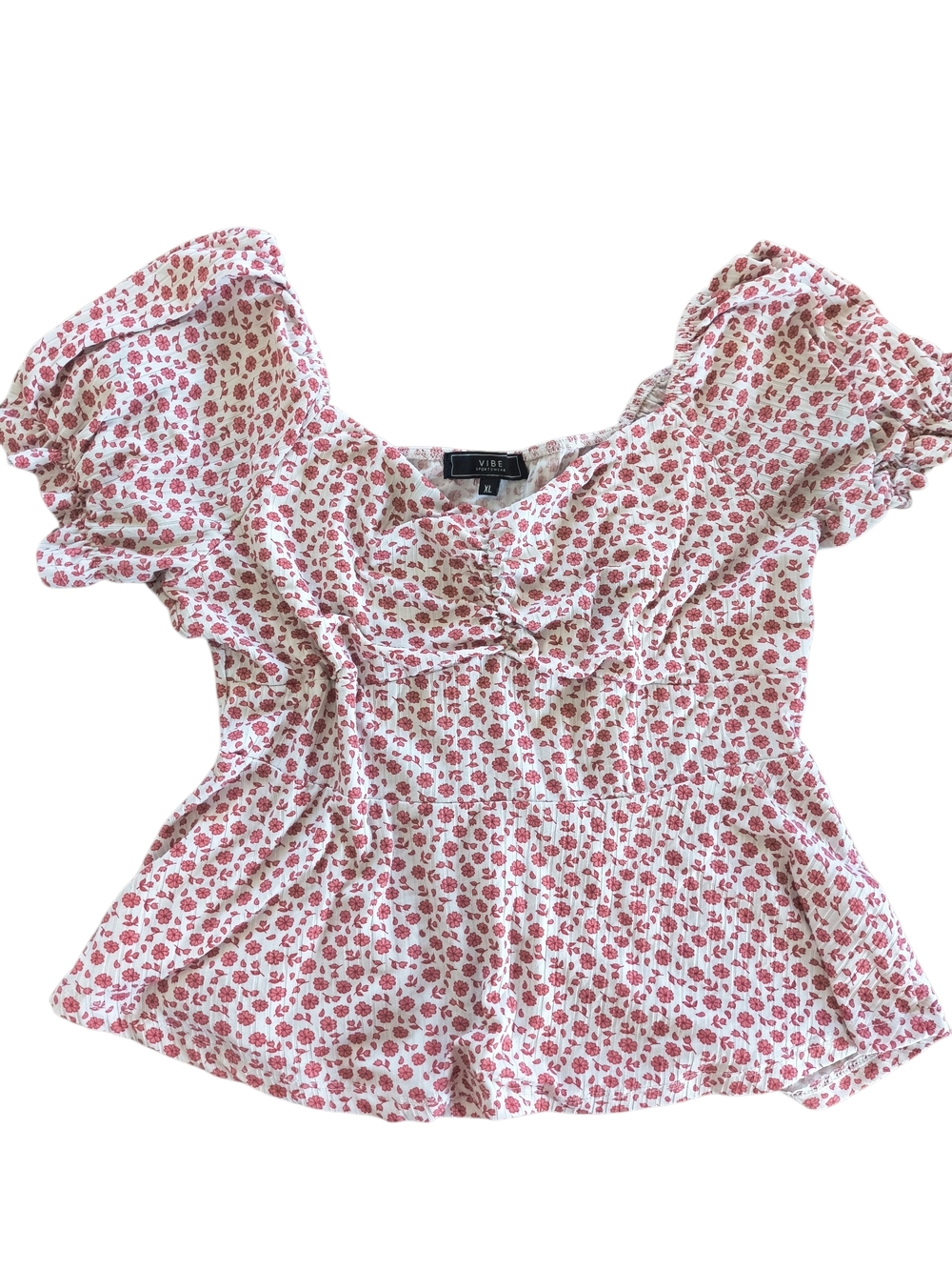 VIBE Pink Floral Ruffle Peplum Top